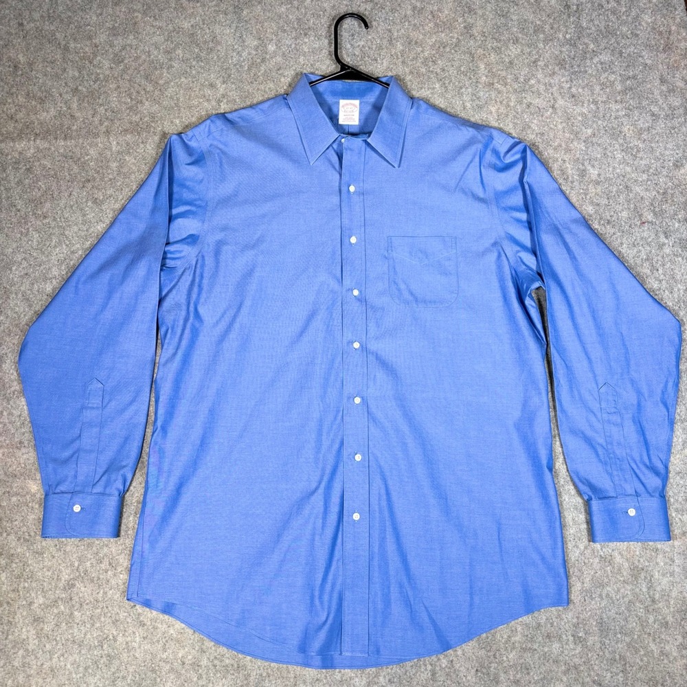 Brooks Brothers Dress Shirt Mens 17-37 Blue Madison Supima Cotton Non-Iron Solid